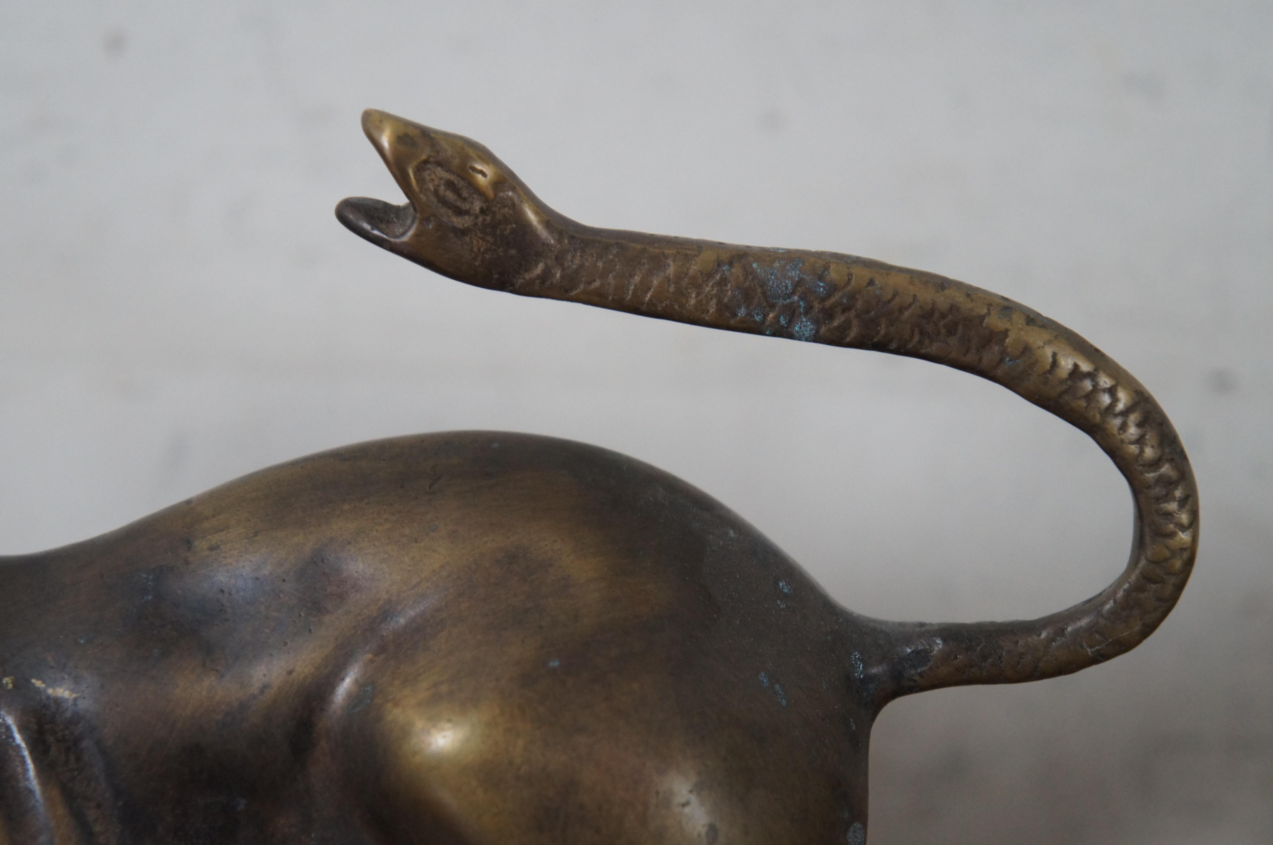20th Century 2 Bronze Chimera of Arezzo Mythological Guardian Lion Snake Figurines 11