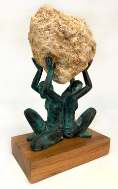 2 Figuras de Bronce Escultura que sostiene un espécimen de cuarzo natural