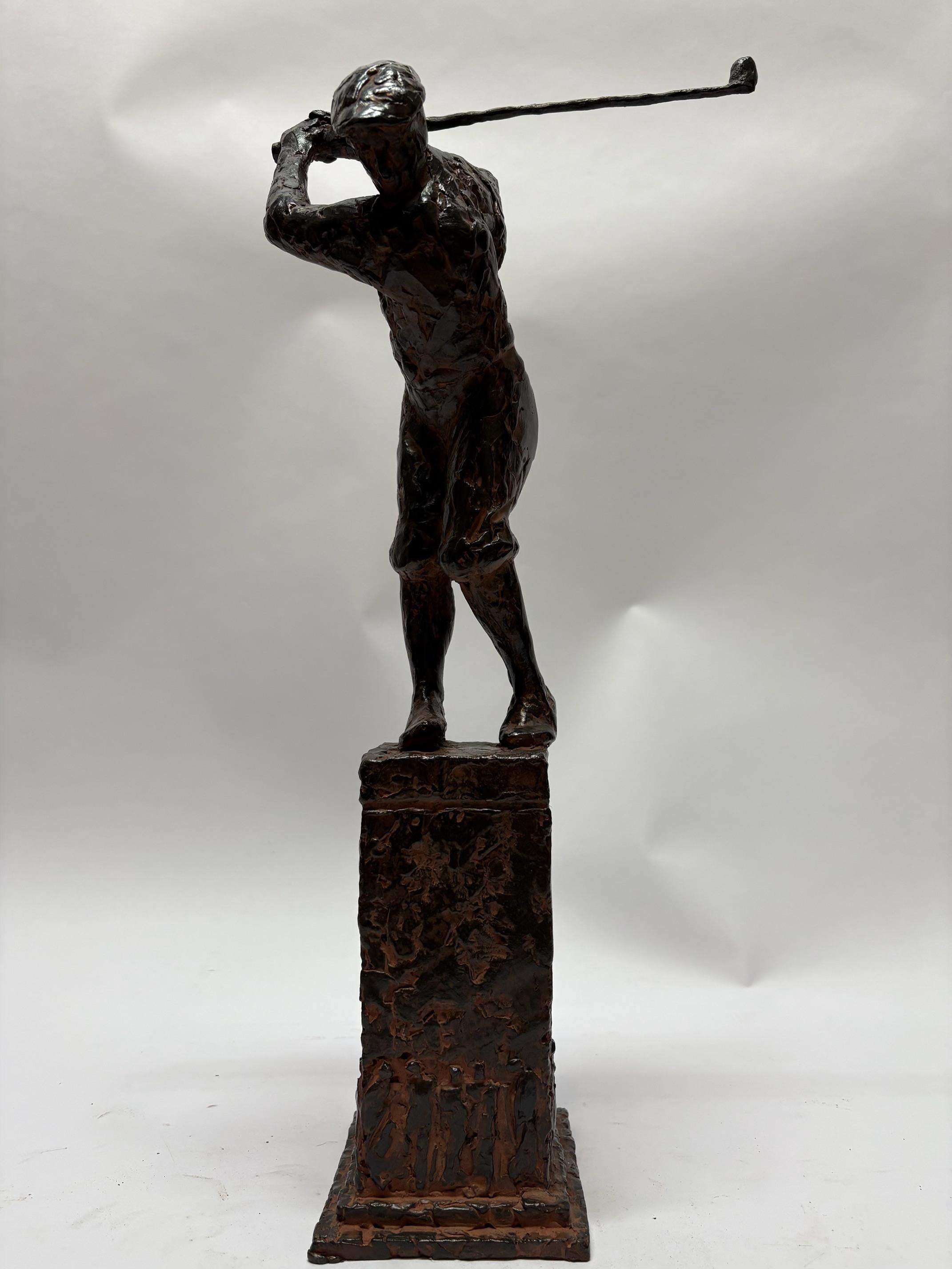 2 sculture in bronzo raffiguranti giocatori di golf firmate da Charles Dumernit In condizioni ottime in vendita a Esbeek, NL