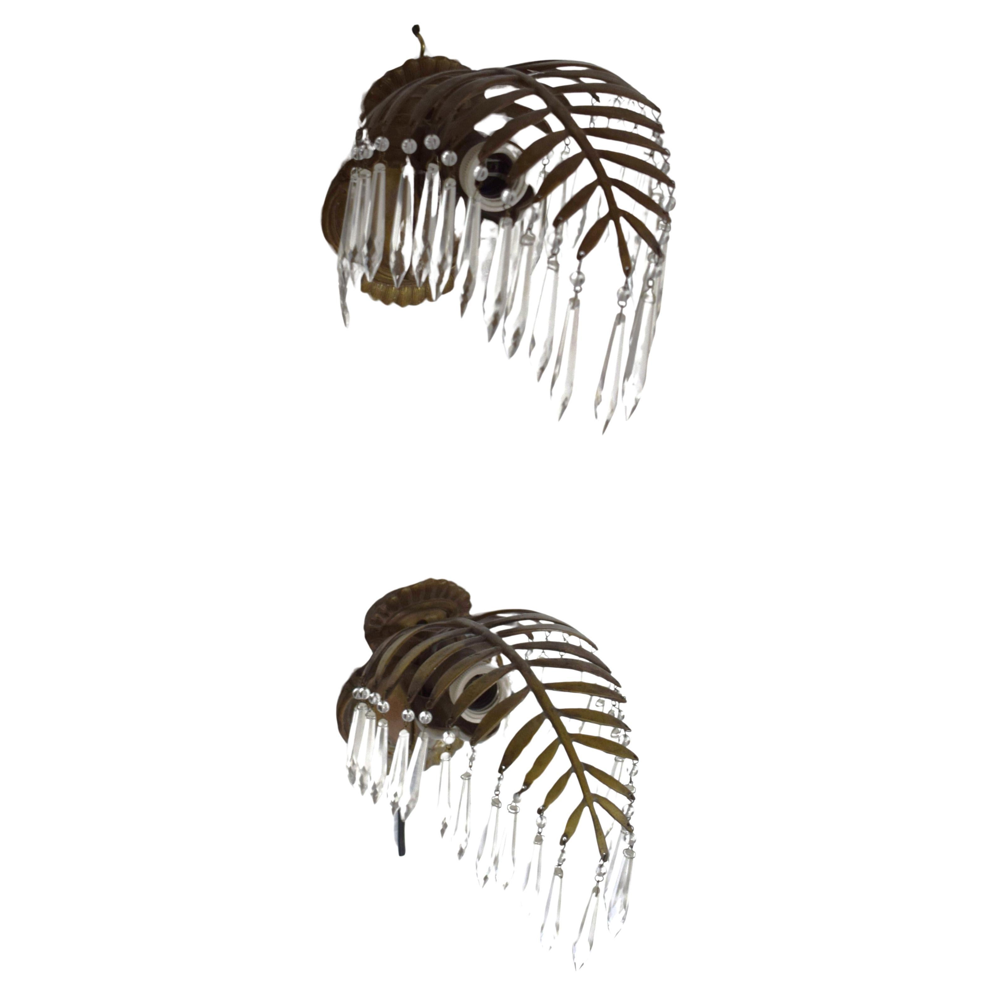 2 bronze wall sconces with palm leaves by Josef Hoffmann for Bakalowits For Sale