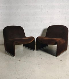 2 brown velvet Alky lounge chairs by G.Piretti for A.Castelli 70s