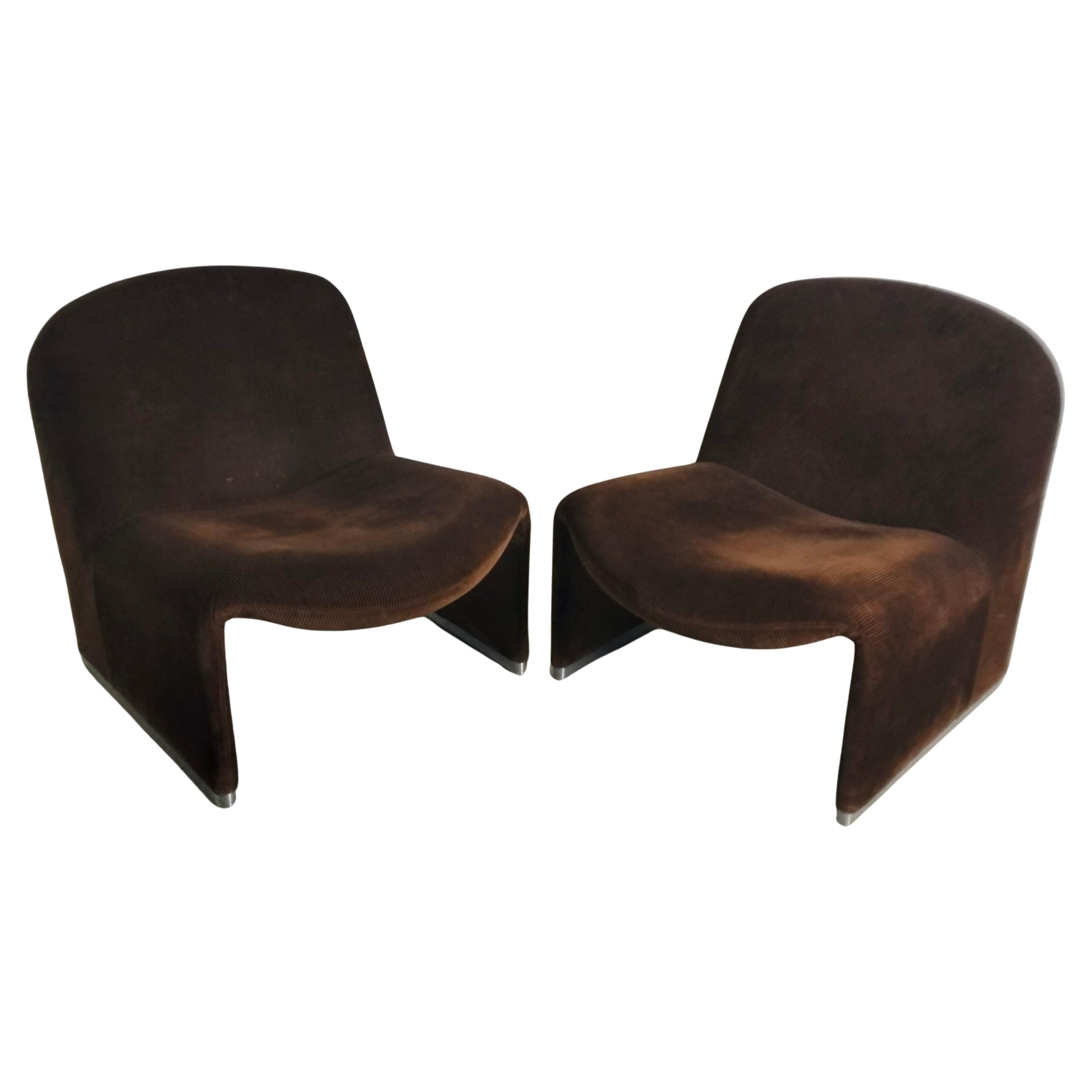 2 brown velvet Alky lounge chairs by G.Piretti for A.Castelli 70s For Sale