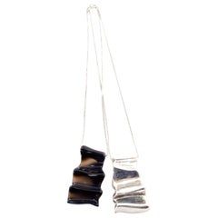 2 Brusca Dante Modernist Sterling Silver & Molded Glass Signed Pendant Necklaces