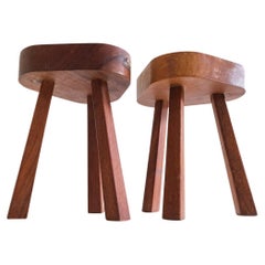 Vintage 2 brutalist stools or sidetables of solid wood in the style of Chapo or Perriand