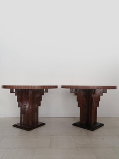 2 Burl Wood Tables or Gueridon Art Decò with Sculptural Legs, Italy 1930s