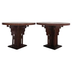 2 Burl Wood Tables or Gueridon Art Decò with Sculptural Legs, Italy 1930s