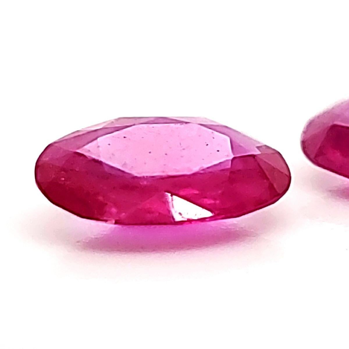 Two captivating oval-shaped rubies, weighing a total of 1.65 carats, are ready to be transformed into an exquisite piece of jewelry. 

They are sourced from the legendary mines of Burma, these rubies measure 7.47 x 5.69 x 2.18 mm and 7.38 x 5.63 x
