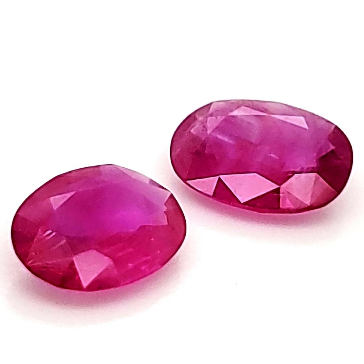 Oval Cut 2 Burmese Oval-Shaped Rubies Cts 1.65 For Sale