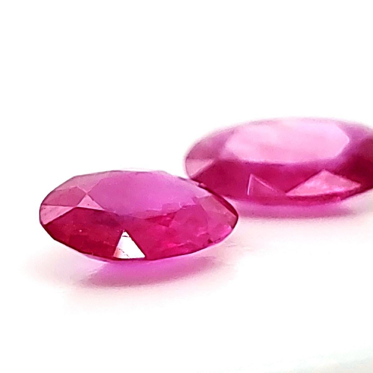 Women's or Men's 2 Burmese Oval-Shaped Rubies Cts 1.65 For Sale