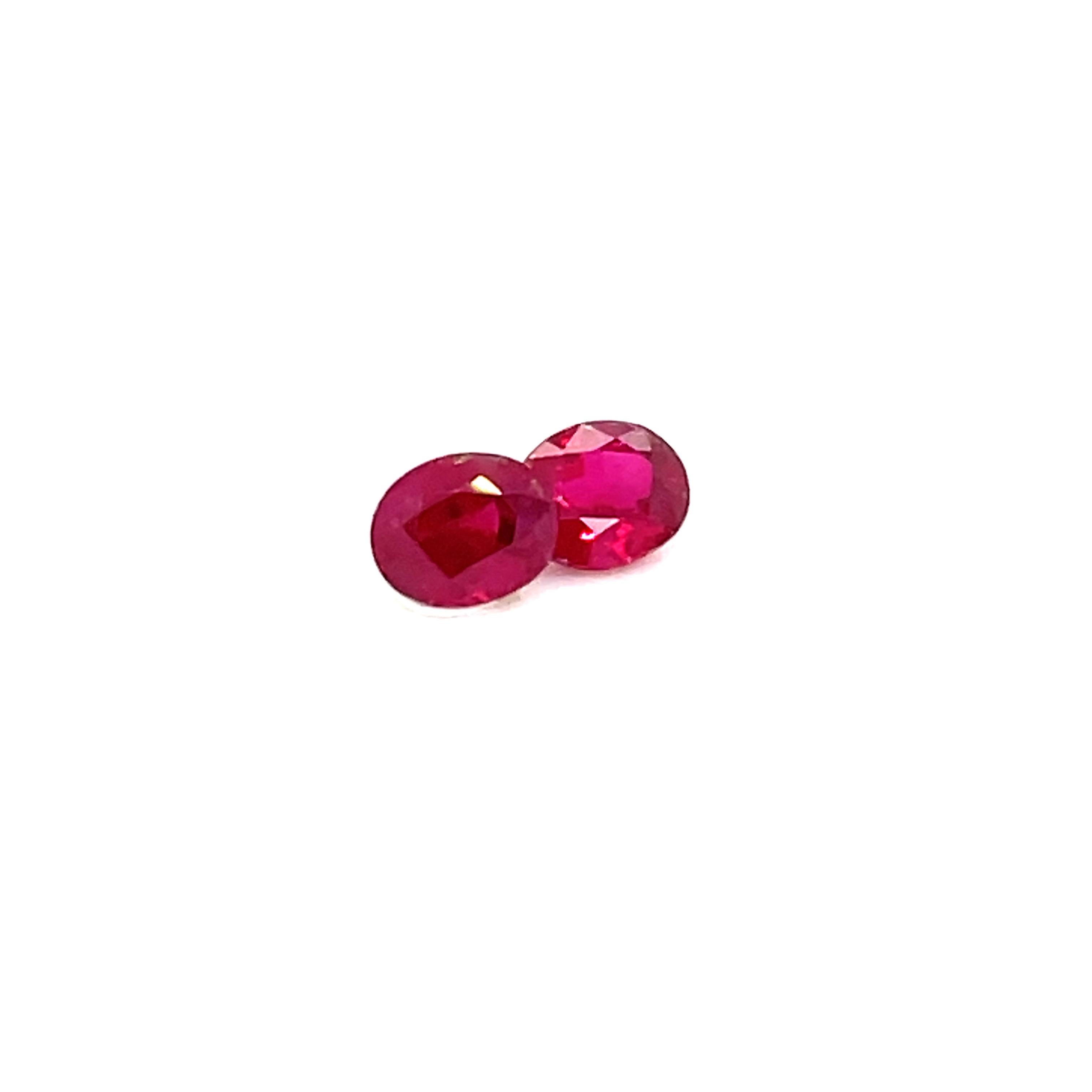 Rarity meets quality, as these gems are a symbol of passion and desire.

These GRS-certified Burmese Pigeon’s Blood Rubies are a mesmerizing duo totaling 2.22 carats. 

One is a 1.00-carat oval gem measuring 5.63 x 6.49 x 3.22 mm, and its partner is