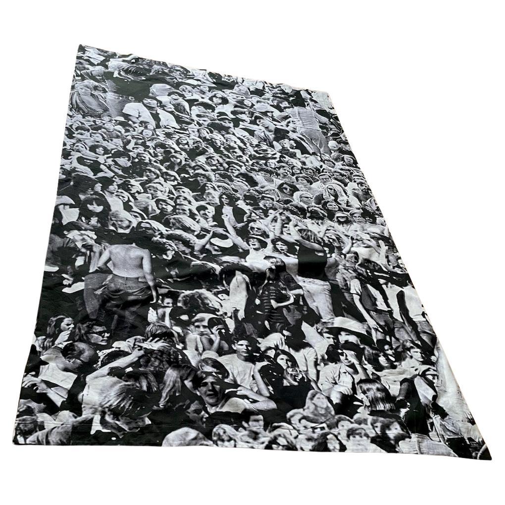 2 B&W Original Woodstock festival fabric textile curtains, U.S.A. 1970 For Sale