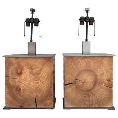 2 CABO Lamps by Laura Hunt, Solid Wood and Stainless