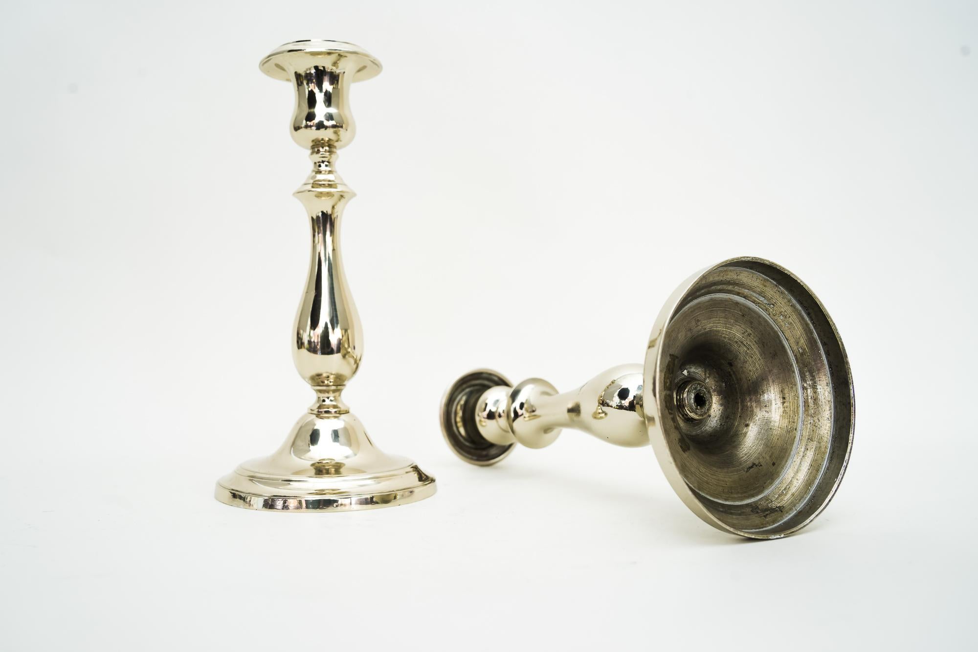 Austrian 2 Candle Holders Made of Alpaca ' White Metal ' around 1920s For Sale