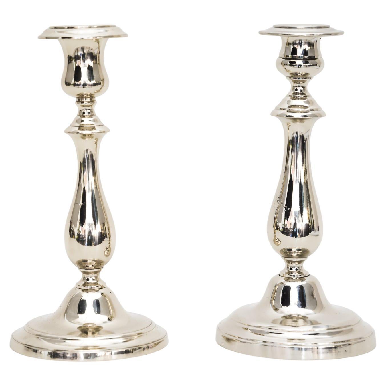 2 Candle Holders Made of Alpaca ' White Metal ' around 1920s For Sale