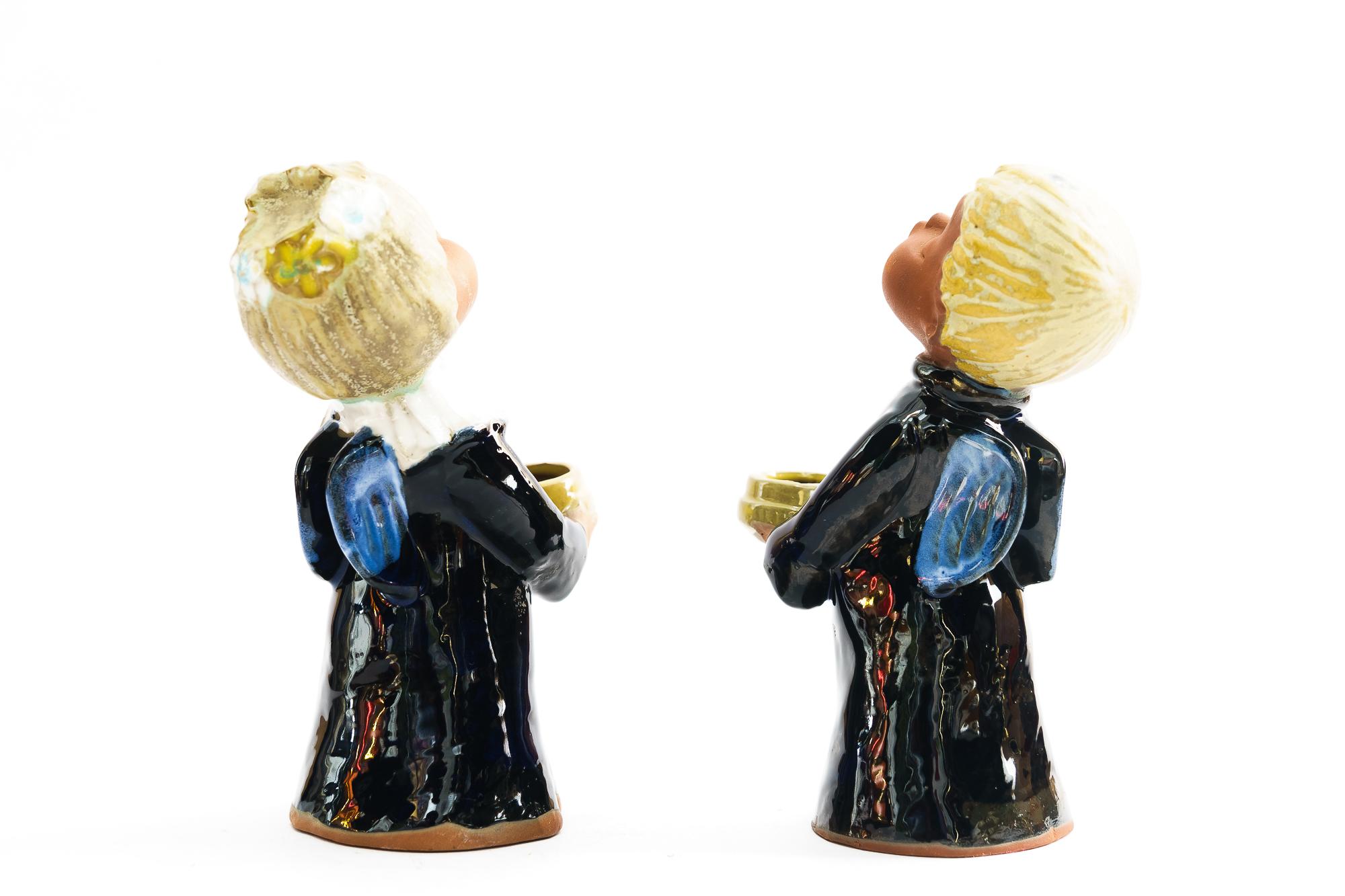 2 Candle Sticks Keramikfiguren ( Engel ) Wien um 1950 (Gemalt) im Angebot