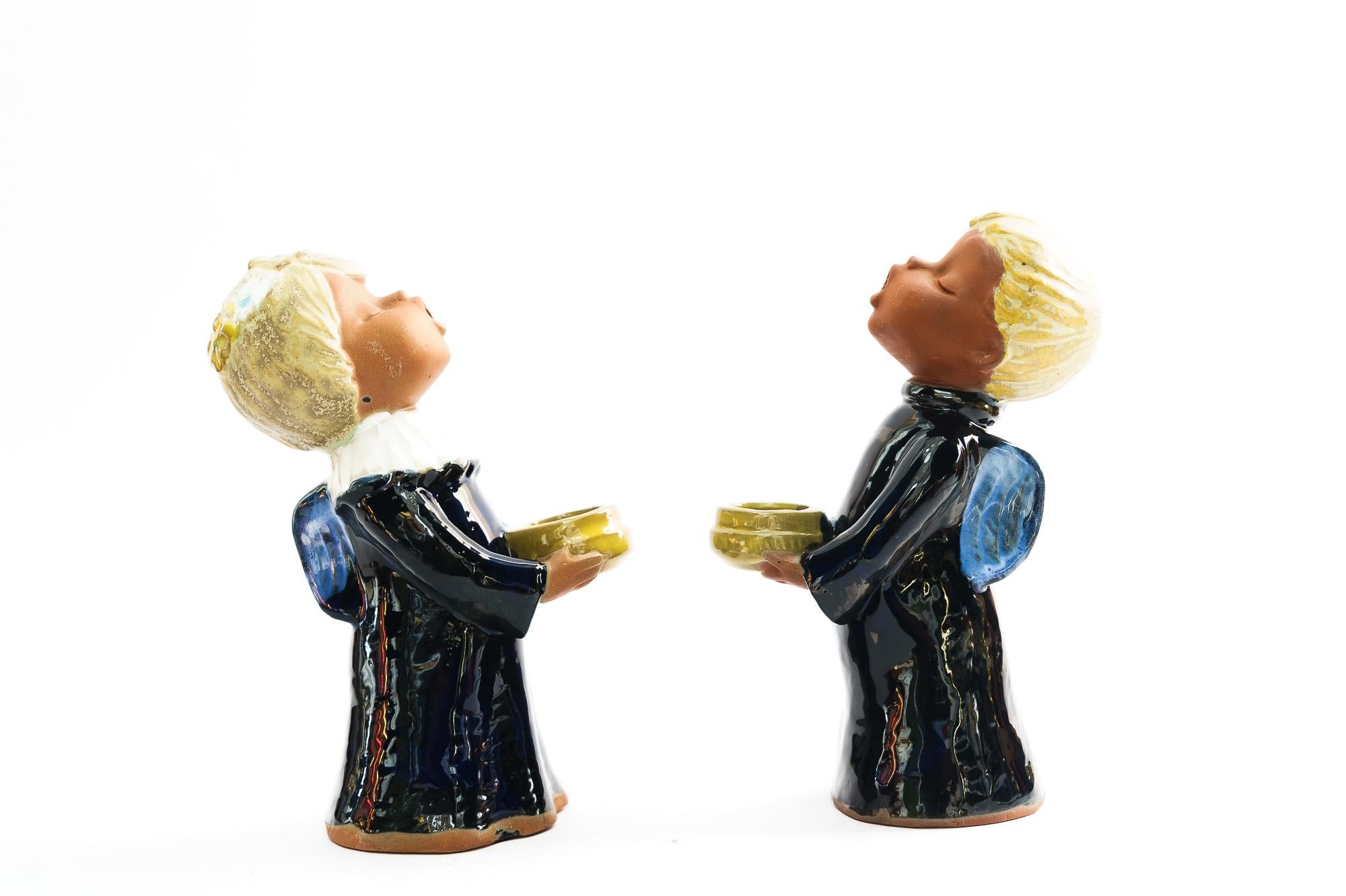 2 Candle sticks ceramic figurine ( Angels ) Vienna around 1950s In Good Condition For Sale In Wien, AT