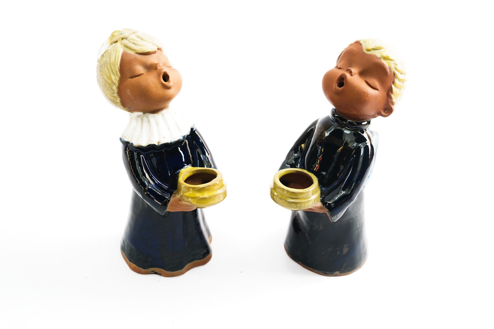 Mid-20th Century 2 Candle sticks ceramic figurine ( Angels ) Vienna around 1950s For Sale