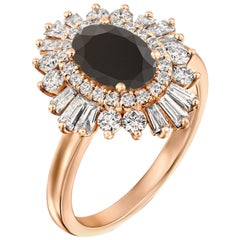 2 Carat 14 Karat Rose Gold Certified Oval Black Diamond Engagement Ring