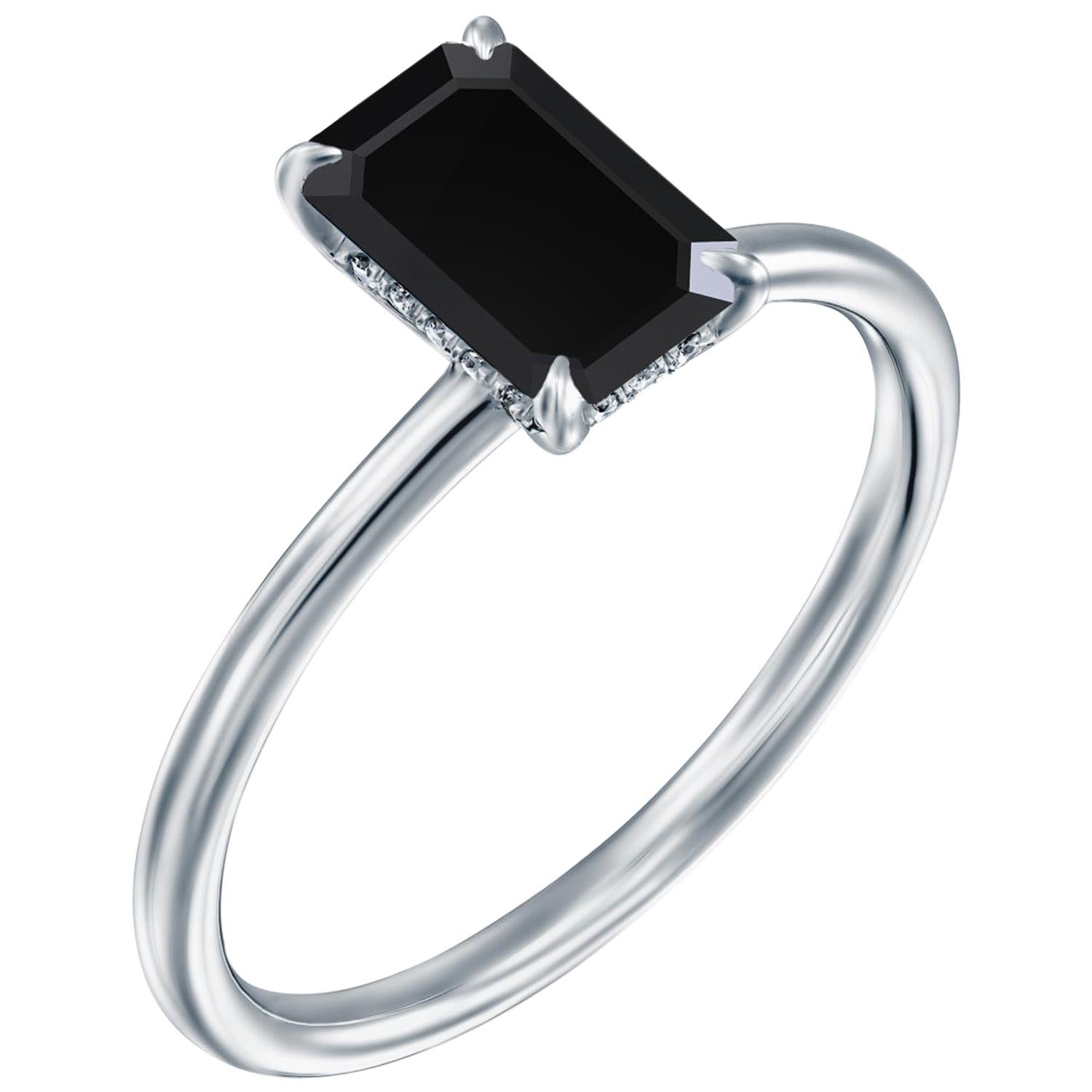 2 Carat 14 Karat White Gold Certified Emerald Black Diamond Engagement Ring