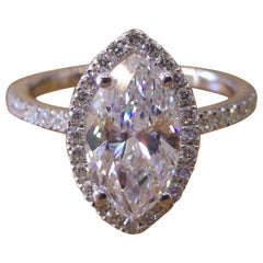 2 Carat 14 Karat White Gold Marquise Diamond Ring, Art Deco Style Ring