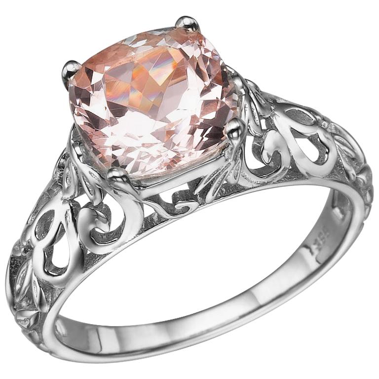 2 Carat 14 Karat White Gold Morganite Cushion Engagement Ring