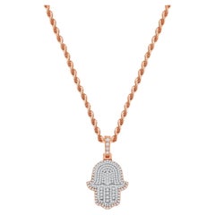 2 Carat 14k Rose Gold Hamsa Necklace Round Cut Diamonds