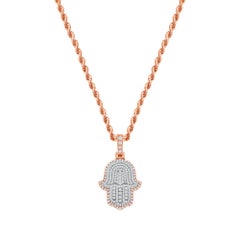 2 Carat 14k Rose Gold Hamsa Necklace Round Cut Diamonds