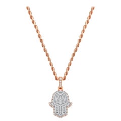 Collier Hamsa en or rose 14 carats avec diamants taille ronde de 2 carats