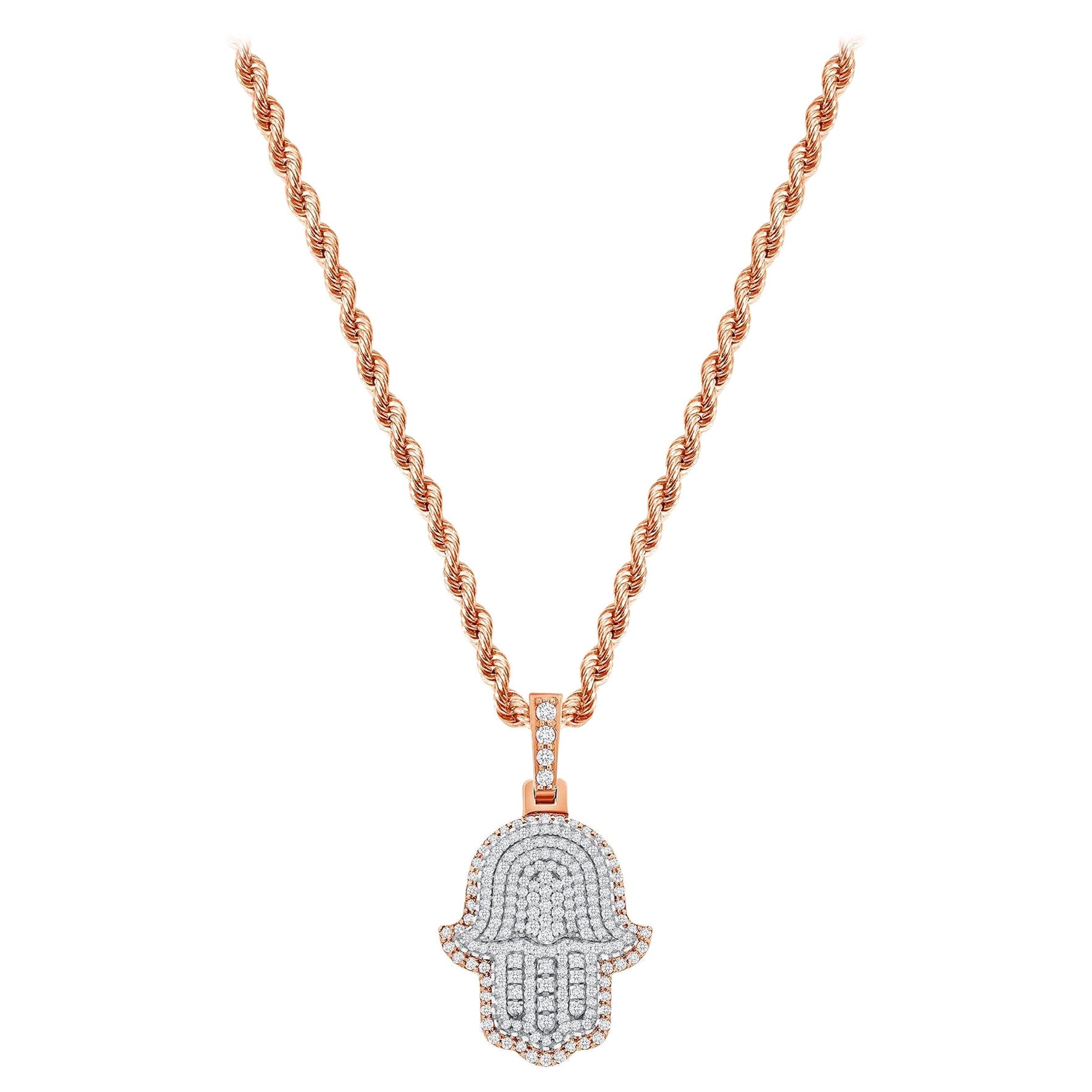 Collana Hamsa in oro rosa 14k da 2 carati con diamanti taglio rotondo