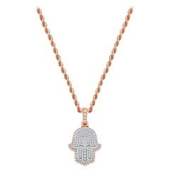 Collier Hamsa en or rose 14 carats avec diamants taille ronde de 2 carats