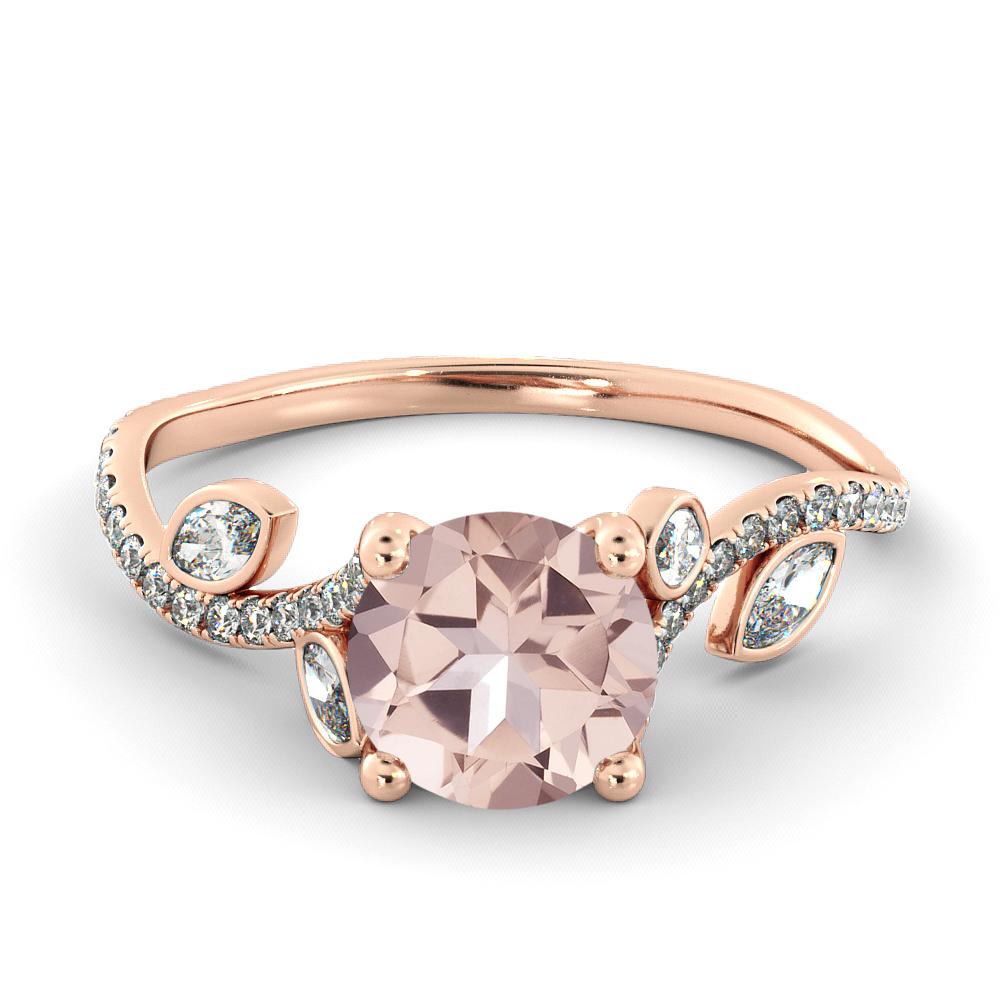 Beautiful handmade leaf filigree engagement ring made of 14k white gold set with a pink morganite. The center stone of this unique engagement ring is of 2 carat, excellent cut, pink/peach color and round shape morganite accented by diamonds.
 
Main