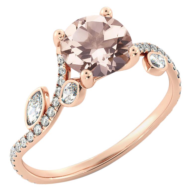 2 Carat 14 Karat Rose Gold Morganite and Diamonds Round Engagement Ring