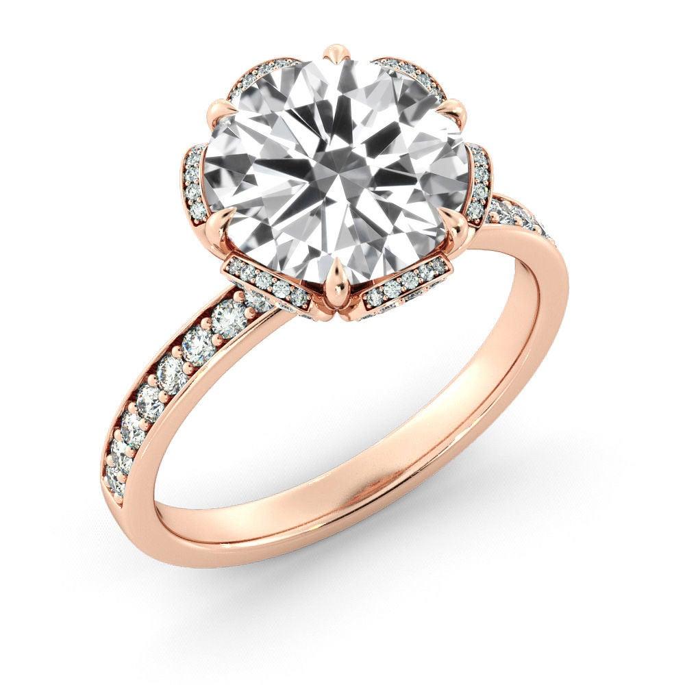 2 Carat Diamond Ring, Diamond Engagement Ring, Flower Diamond Halo Ring, Vintage Engagement Ring, Art Deco Style 
 
 Diamond Review 
 Main Stone: 1.50ct Round Diamond 
 Color: F
 Clarity: VS2 (Clarity Enhanced) 
 Cut: Excellent
 Side stones: 0.50ctw
