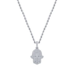 2 Carat 14k White Gold Hamsa Necklace Round Cut Diamonds