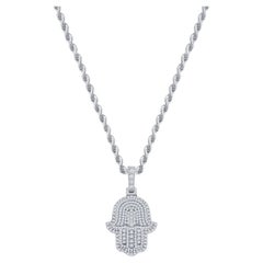 Collier Hamsa en or blanc 14 carats avec diamants taille ronde de 2 carats