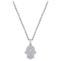 Collana Hamsa in oro bianco 14k con diamanti taglio rotondo da 2 carati