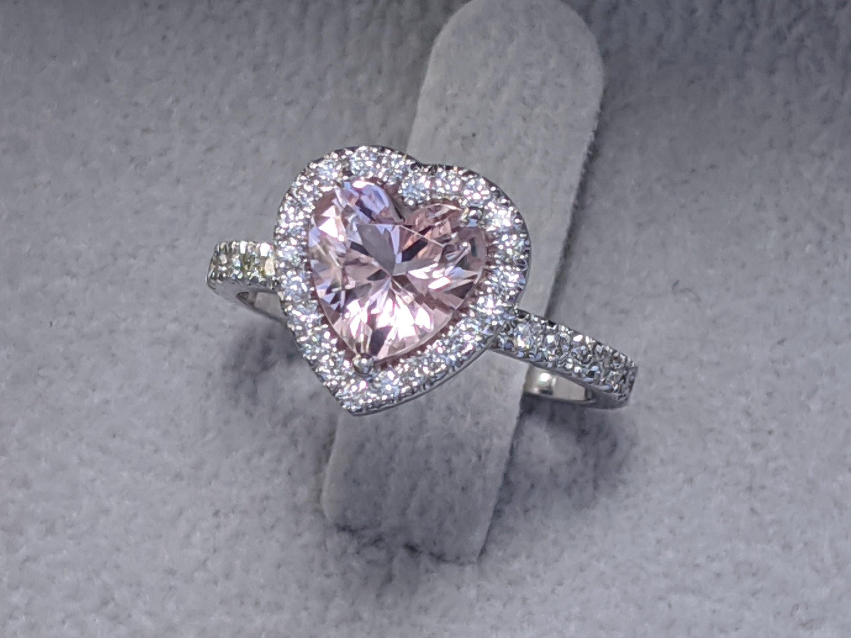 2 Carat Heart Shape Morganite Engagement Ring White Gold Heart Morganite Ring Halo Diamonds Halo Morganite Ring
 
 One of a kind 2 Carat Morganite and Diamonds Engagement Ring - An amazing pink natural cushion morganite gemstone,
 adorned by 1/2ctw