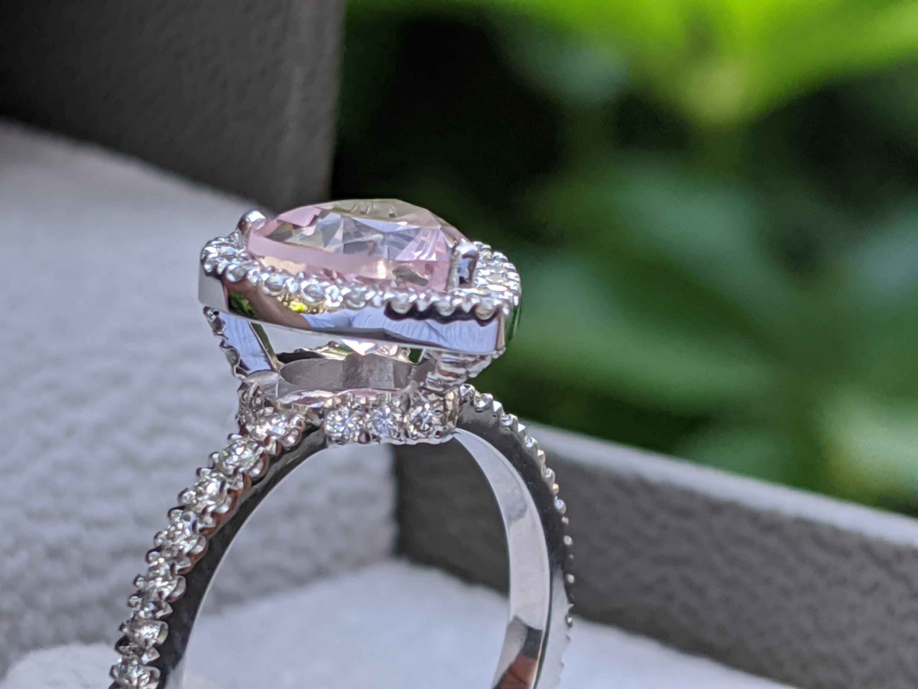 Art Deco 2 Carat 14 Karat White Gold Heart Morganite Engagement Ring