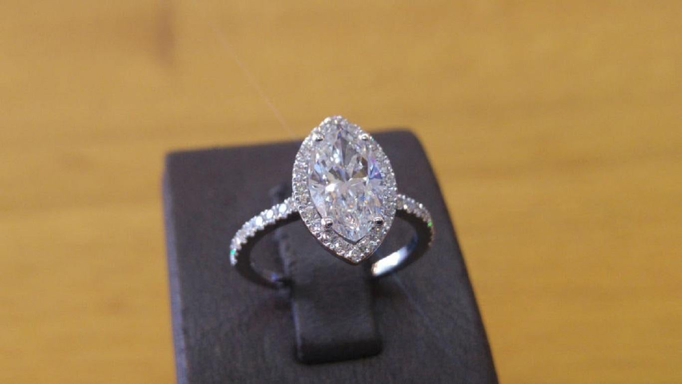 One of a kind 2 Carat Diamond Ring, Marquise Cut Engagement Ring, Vintage Engagement Ring, Marquise Art Deco Style Ring. Center diamond is a beautiful 1.50ct F color SI1 Clarity Marquise Natural Certified Diamond surrounded by additional micro pave