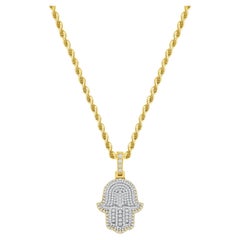 2 Karat 14k Gelbgold Hamsa-Halskette mit Diamanten im Rundschliff