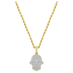 2 Carat 14k Yellow Gold Hamsa Necklace Round Cut Diamonds