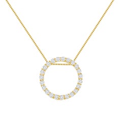 2 Carat 14k Yellow Gold Natural Round Diamonds Circle Pendant Necklace