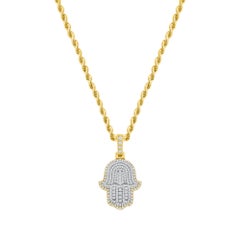 2 Carat 14k Yellow Gold Hamsa Necklace Round Cut Diamonds