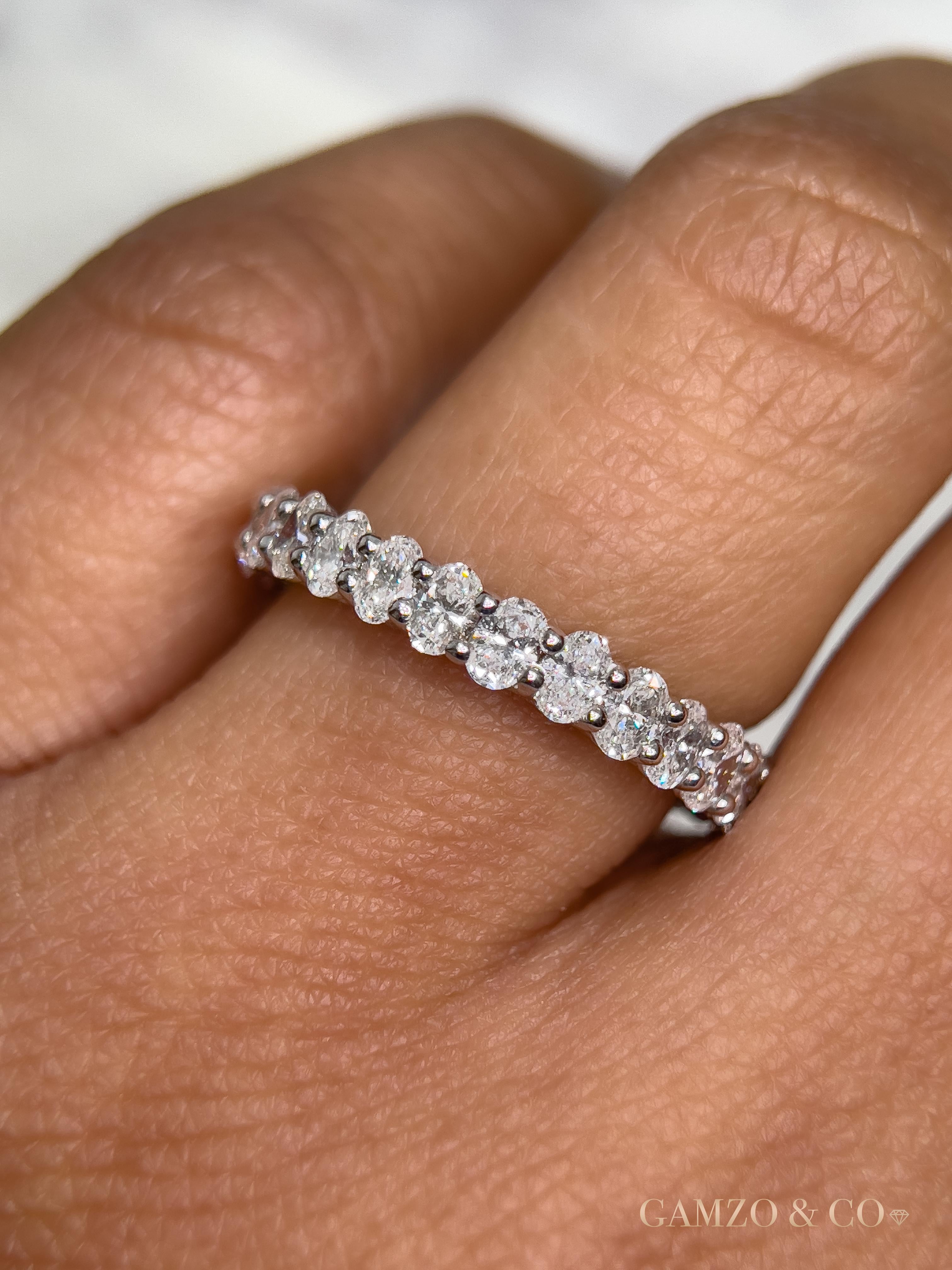 For Sale:  2 Carat 18k White Gold Oval Cut Natural Diamond Eternity Ring 4