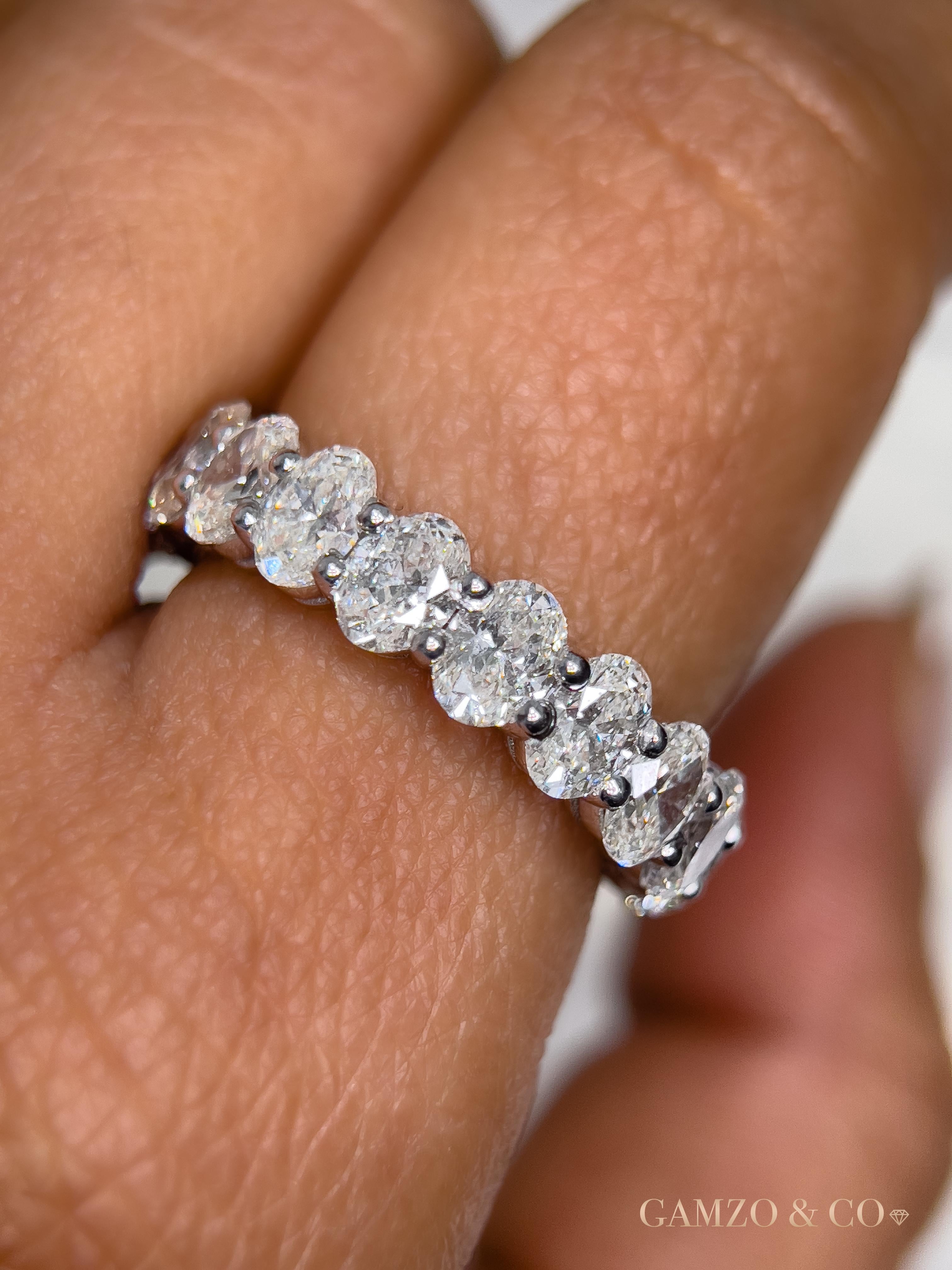 For Sale:  2 Carat 18k White Gold Oval Cut Natural Diamond Eternity Ring 7
