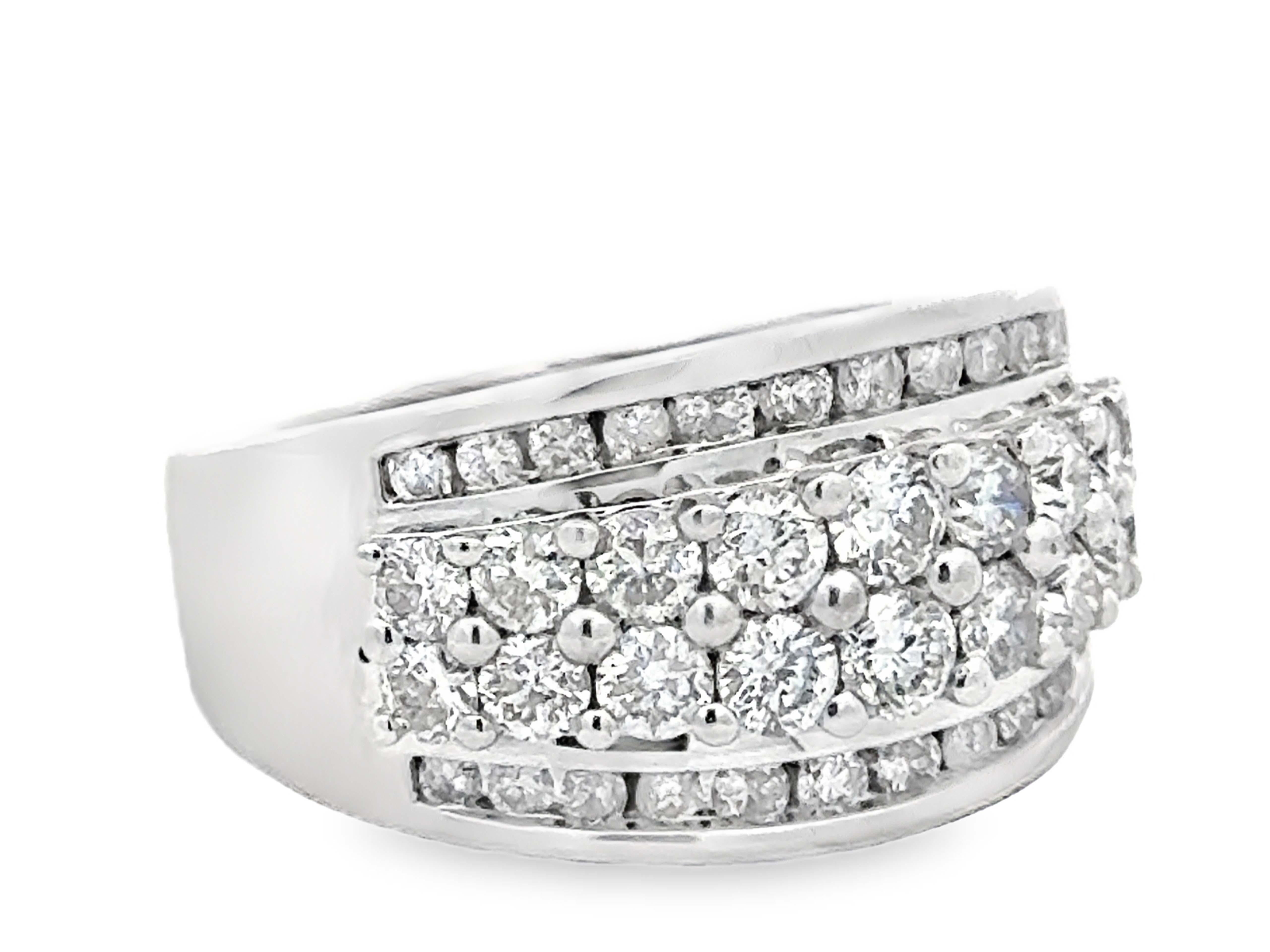 Modern 2 Carat 4 Row Diamond Band Ring 14k White Gold For Sale