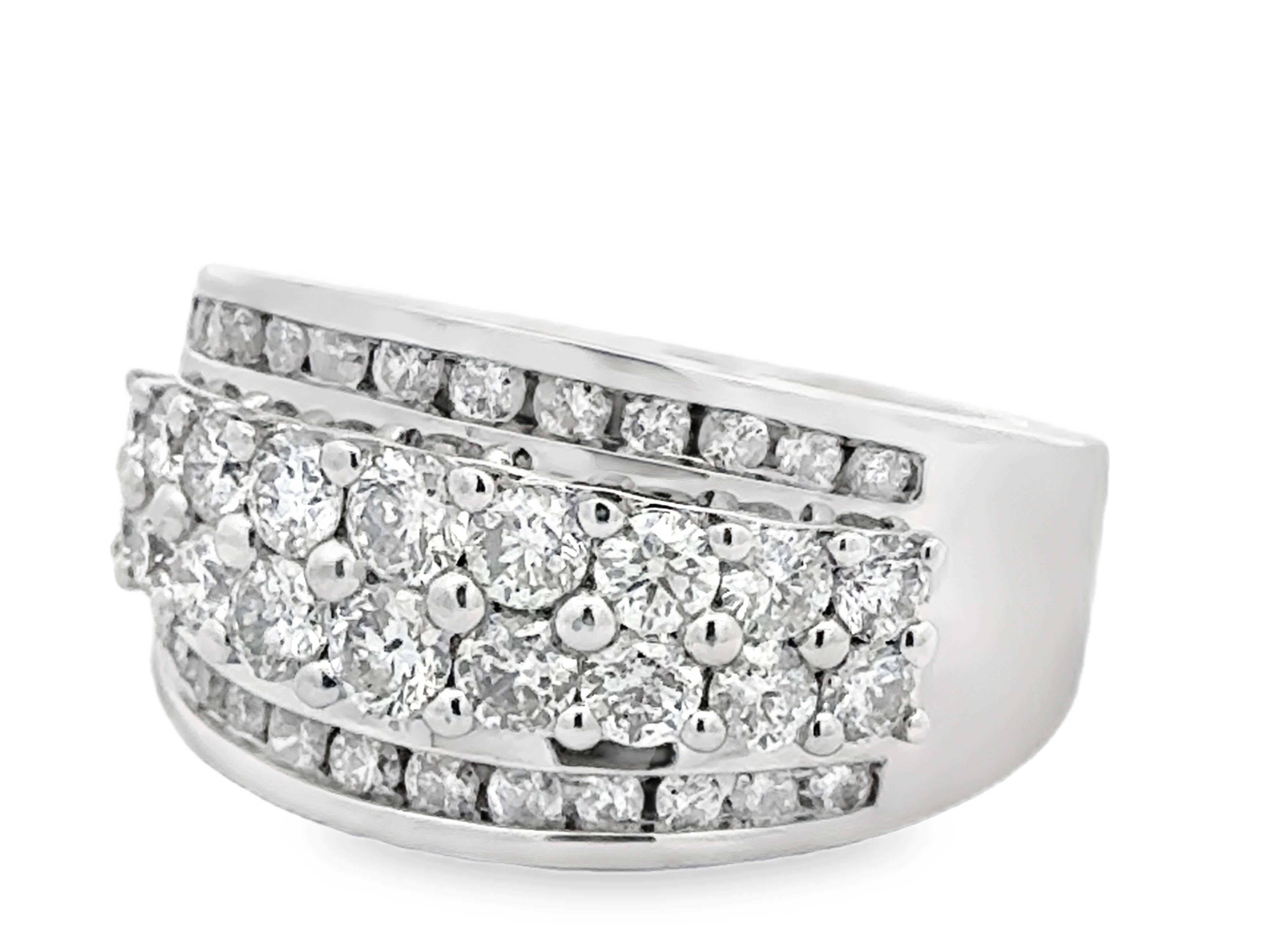 Brilliant Cut 2 Carat 4 Row Diamond Band Ring 14k White Gold For Sale