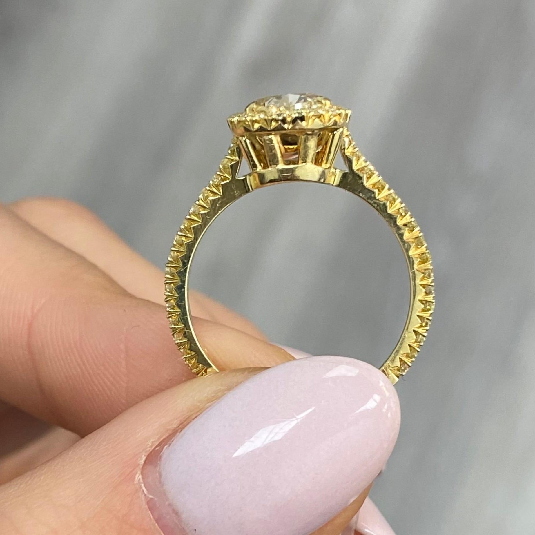 2 Carat All Yellow Pear Shape Diamond Halo Ring For Sale 4