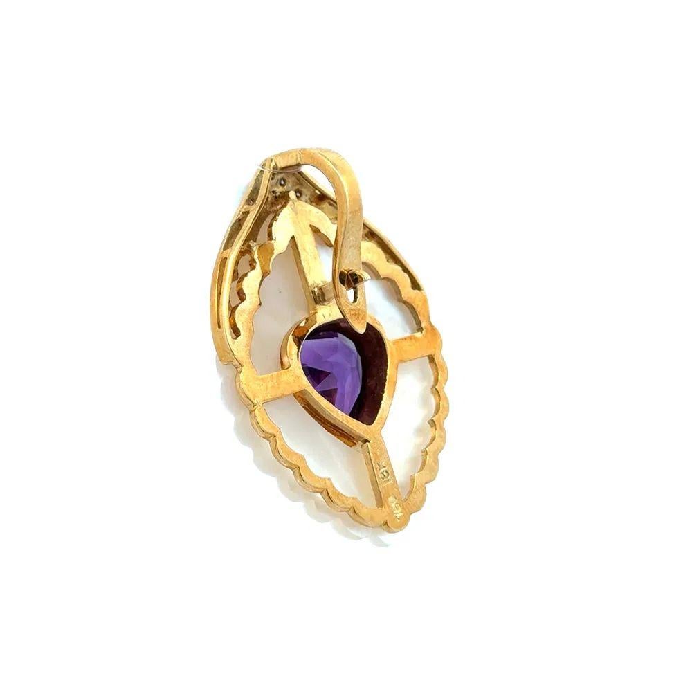 Modernist 2 Carat Amethyst Teardrop RBC Diamond MOP Gold Vintage Pendant Necklace For Sale
