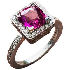 2 Carat and Cushion Natural Fancy Pink Sapphire and Diamond Ring Platinum